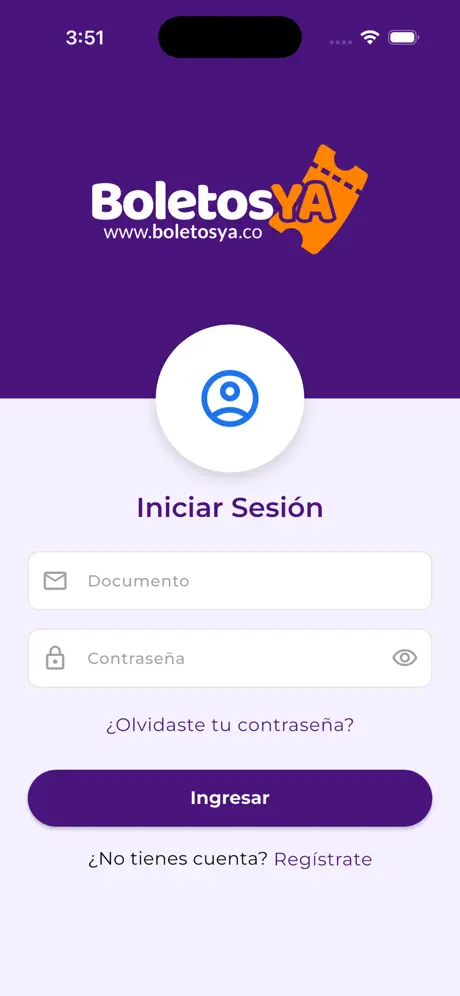 BoletosYa app pantalla 1